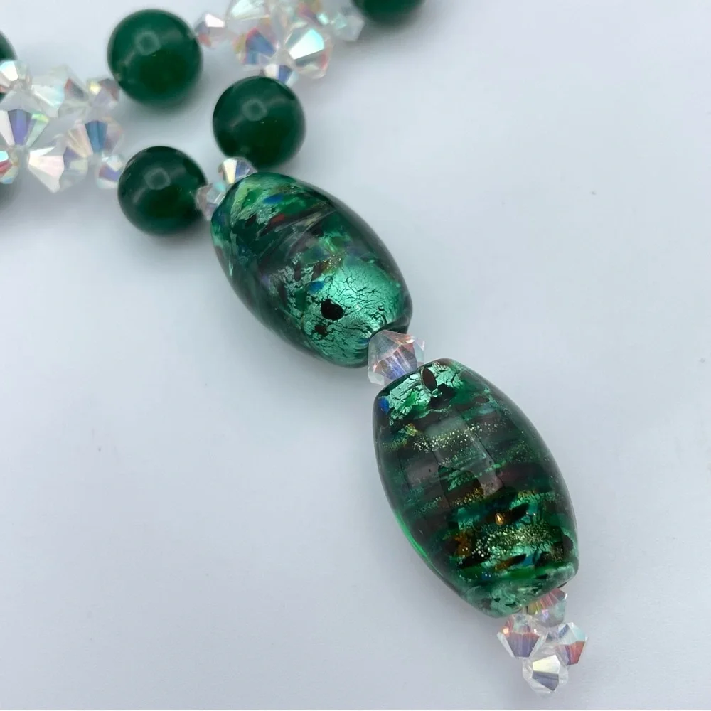 Earth-Mined Gemstone & Swarovski Crystal Necklacewith Glass Murano Glass Pendant